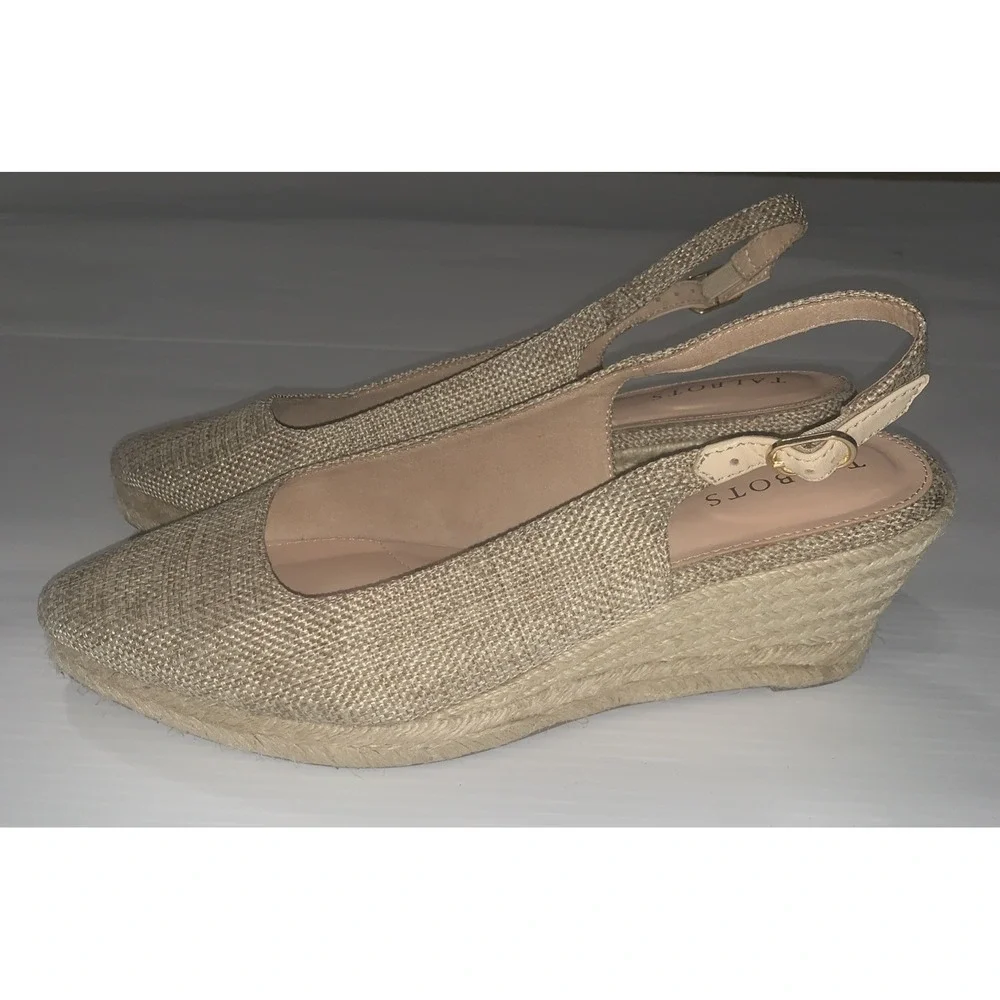 Talbots Vivi Raffia Slingback Espadrille Wedges Beige Canvas Preppy Size 8.5M